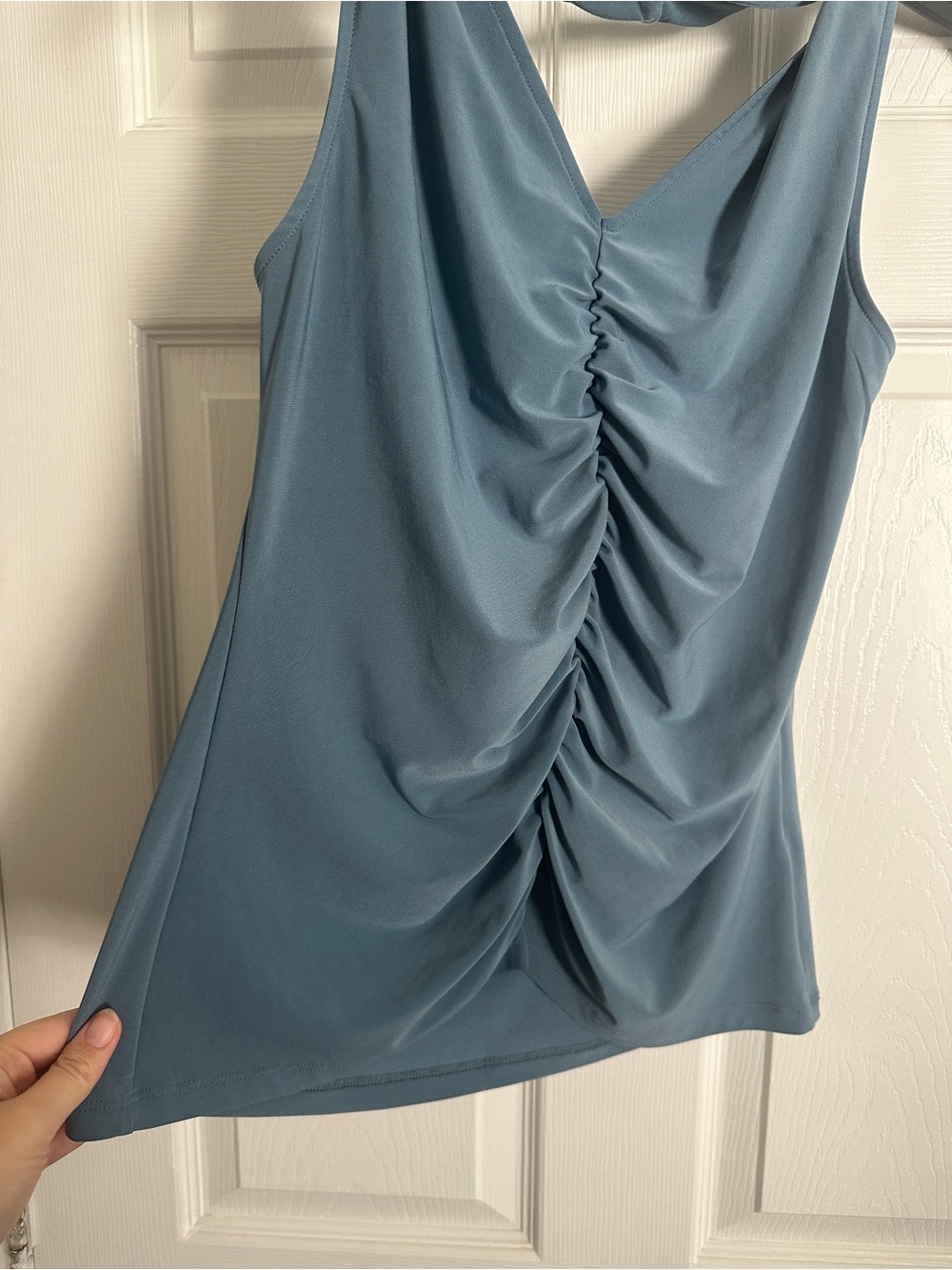 Anthropologie Slate Blue Ruched Halter Cami - Picture 4 of 8